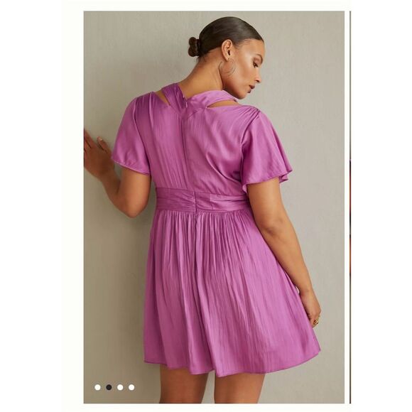 Anthropologie Women's Purple V-Neck Mini Dress Size 14 Short Sleeve - Picture 2 of 9